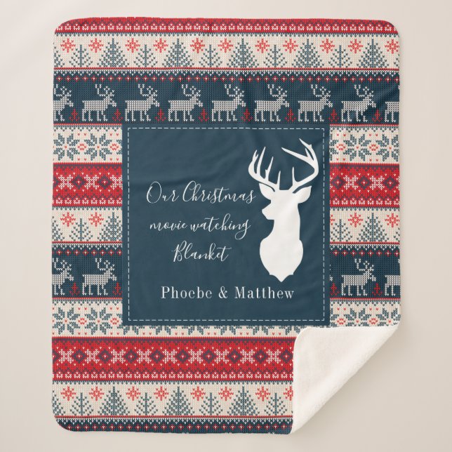 Couverture Sherpa Tricot de vacances Motif Noël Personnalisé (Devant)