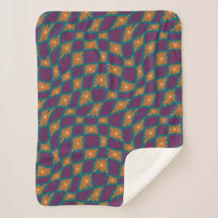 Couverture Sherpa Trippy super 60s Flower Checks Orange Rose