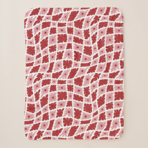 Couverture Sherpa Trippy super 60s Flower Checks Rouge rose