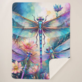 Couverture Sherpa Trois libellules en aquarelle