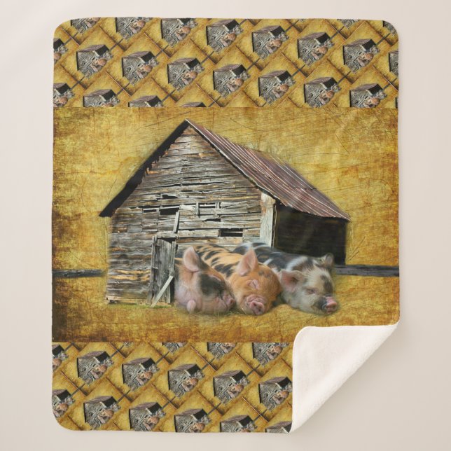 Couverture Sherpa Trois Petits Cochons À La Grange Rustique Snoozing (Devant)