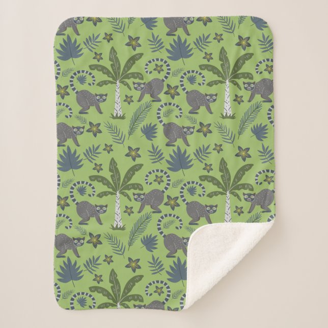 Couverture Sherpa Tropical animals seamless pattern green and grey (Devant)