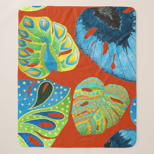 Couverture Sherpa Tropical Chic : Motif feutré sans joint. (Devant)