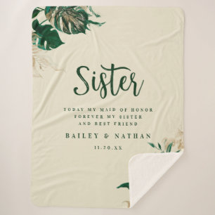 Couverture Sherpa Tropical Green & Gold Foliage Mariage Citation