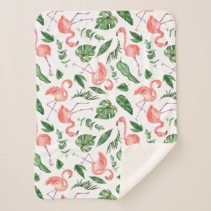 Couverture Sherpa Tropical Pink Flamingo Pattern v2