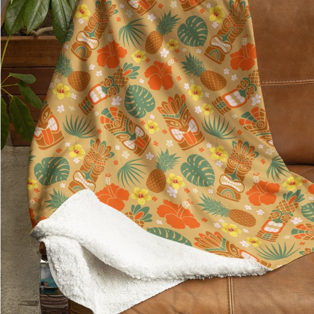 Couverture Sherpa Tropical Tiki Hawaiian Gold (Tropical fleece blanket)