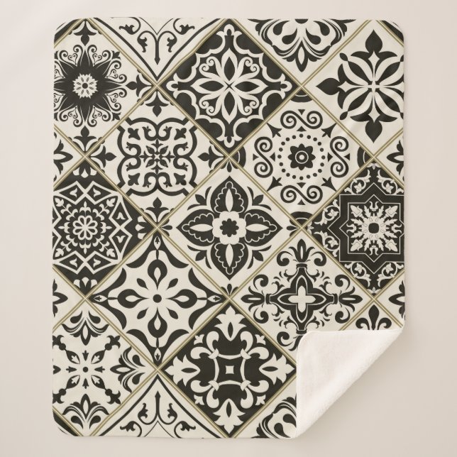 Couverture Sherpa Tuile en patchwork sans couture avec Islam, arabe, (Devant)