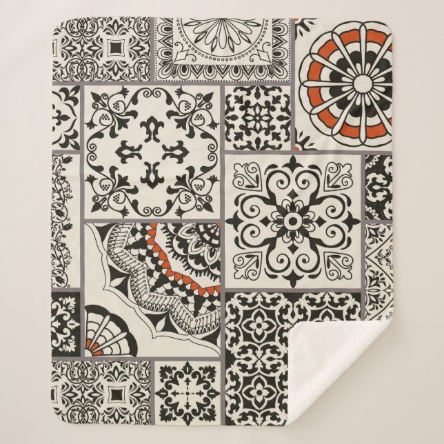 Couverture Sherpa Tuile en patchwork sans couture avec Islam, arabe, (Devant)