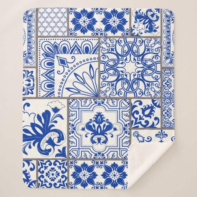 Couverture Sherpa Tuile en patchwork sans couture avec motifs victor (Devant)