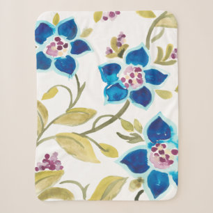Couverture Sherpa Tuiles florales d'abbaye - fleurs bleues