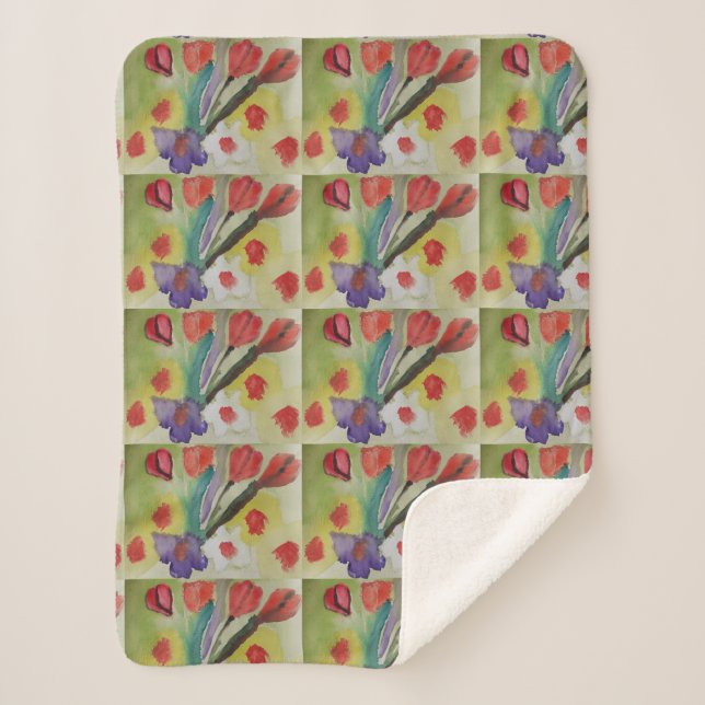 Couverture Sherpa Tulipes Abstraites et fleurs de printemps (Devant)