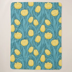 Couverture Sherpa Tulipes en bleu et jaune