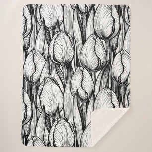 Couverture Sherpa Tulipes en noir et blanc