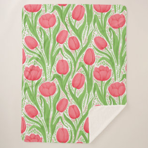 Couverture Sherpa Tulipes en rouge et vert