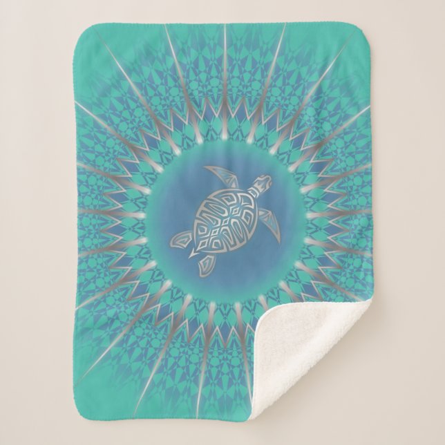 Couverture Sherpa Turquoise argentée Turquoise Mandala (Devant)