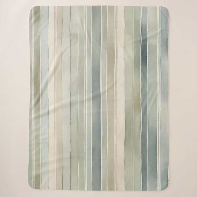 Couverture Sherpa Turquoise bleu Sage Green Crème Distressed Stripe  (Devant)