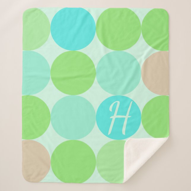 Couverture Sherpa Turquoise Bleu Vert & Cercles Orange Monogramme (Devant)