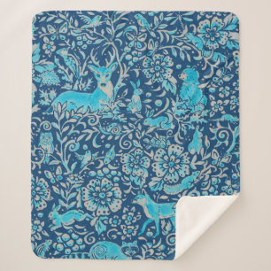 Couverture Sherpa Turquoise & Blue Woodland Animal Tapestry Motif