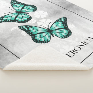Couverture Sherpa Turquoise Butterfly Floral Personnalisé Sherpa Bla