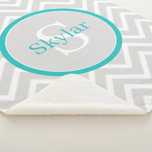 Couverture Sherpa Turquoise Chevron Monogram Sherpa Blanket (3/4)