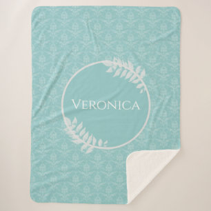 Couverture Sherpa Turquoise Élégant Damas Personnalisé Sherpa Blanke