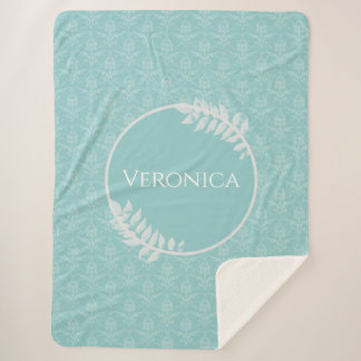 Couverture Sherpa Turquoise Élégant Damas Personnalisé Sherpa Blanke