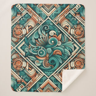 Couverture Sherpa Turquoise et Motif en terre cuite d'inspiration az
