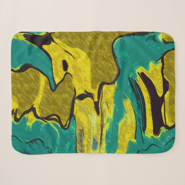 Couverture Sherpa Turquoise jaune moutarde Abstrait (Devant (Horizontal))