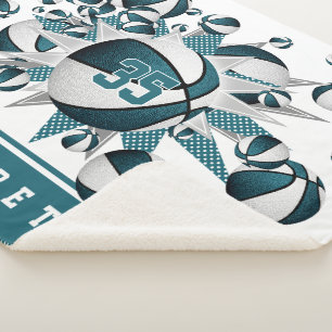 Couverture Sherpa turquoises filles sports basket étoiles