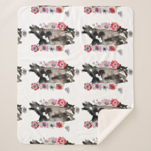 Couverture Sherpa Tuxedo Chat Cute Jolie Fleurs Chats Aquarelle
