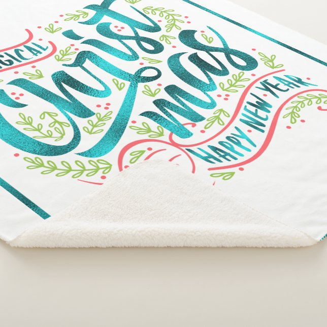 Couverture Sherpa Typographie magique de Noël ID441 Turquoise (3/4)