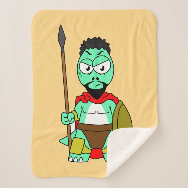 Couverture Sherpa Tyrannosaurus Rex Habillé Comme Leonidas. (Devant)