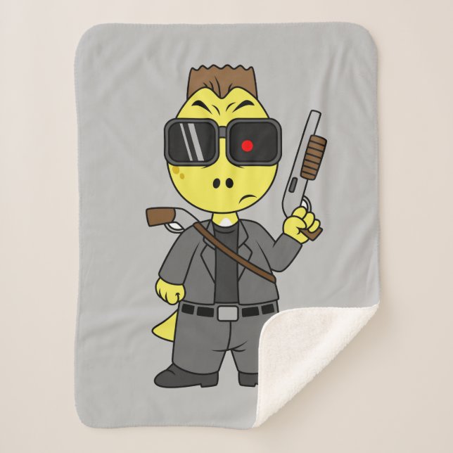 Couverture Sherpa Tyrannosaurus Rex Habillé Comme Terminator. (Devant)