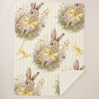 Couverture Sherpa Un adorable petit lapin floral bébé au noeud jaune