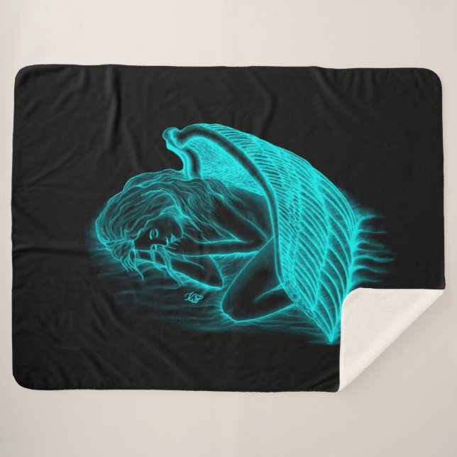 Couverture Sherpa Un Angel endormi, Noir et Vert Design (Devant (Horizontal))