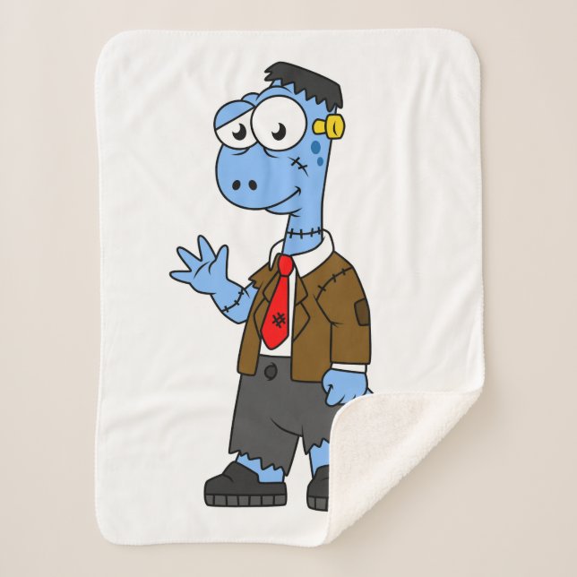 Couverture Sherpa Un Brontosaur Dessiné, Habillé Comme Frankenstein. (Devant)