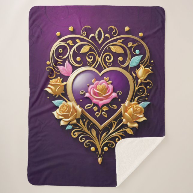 Couverture Sherpa Un coeur doré avec un filigree complexe (Devant)