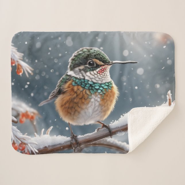 Couverture Sherpa Un colibri dans la première neige de l'hiver (Devant (Horizontal))