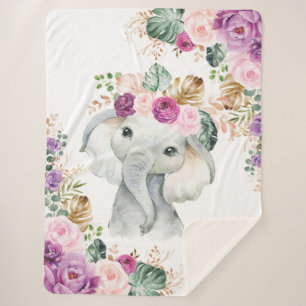 Couverture Sherpa Un éléphant de Safari tropicale Blush Violet Flora