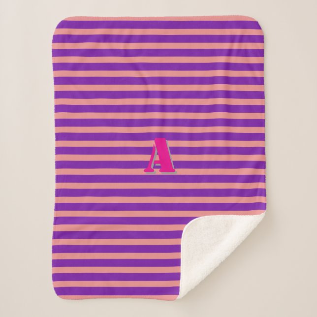 Couverture Sherpa Une bande rose violet de monogramme (Devant)