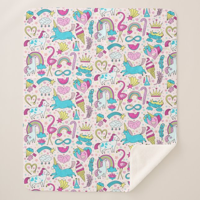Couverture Sherpa Unicorn Doodle Motif (Devant)