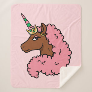 Couverture Sherpa Unicorne Afro Rose clair