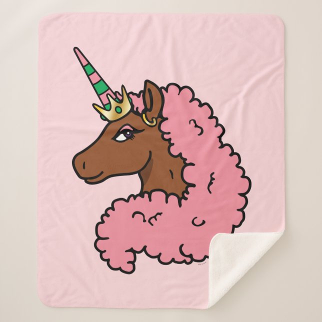Couverture Sherpa Unicorne Afro Rose clair (Devant)