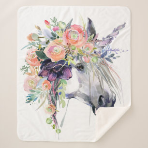 Couverture Sherpa Unicorne en fleurs