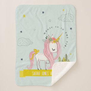 Couverture Sherpa Unicorne magique Whimsical Pink Aqua Princesse Tur