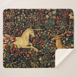 Couverture Sherpa Unicorne médiévale Midnight Floral Garden
