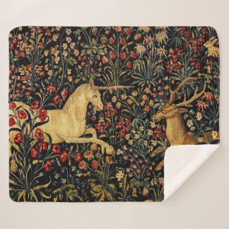 Couverture Sherpa Unicorne médiévale Midnight Floral Garden