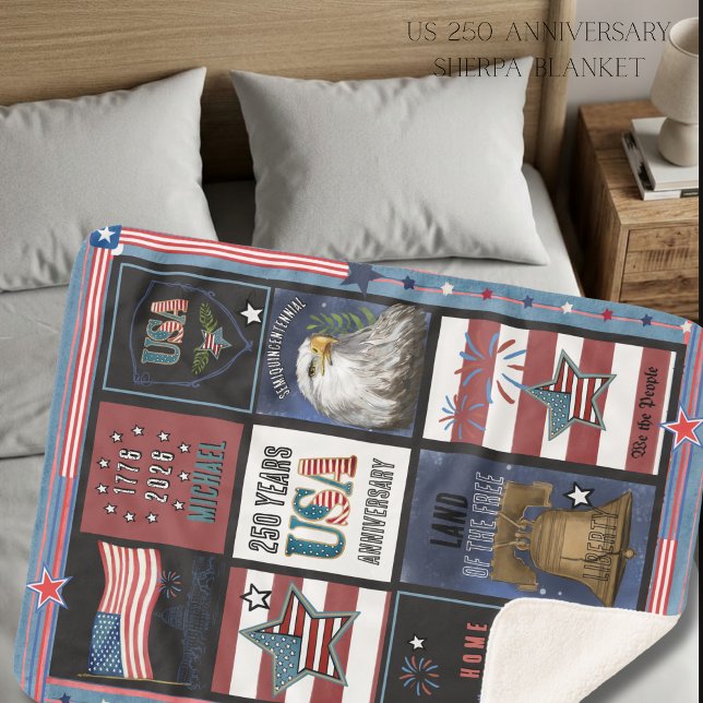 Couverture Sherpa US 250 American Icons Grille Premium (US 250 American Icons Premium Grid Sherpa Blanket)