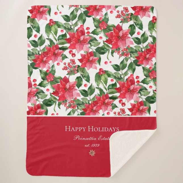 Couverture Sherpa Vacances de Noël Personnalisé Poinsettia Motif (Devant)