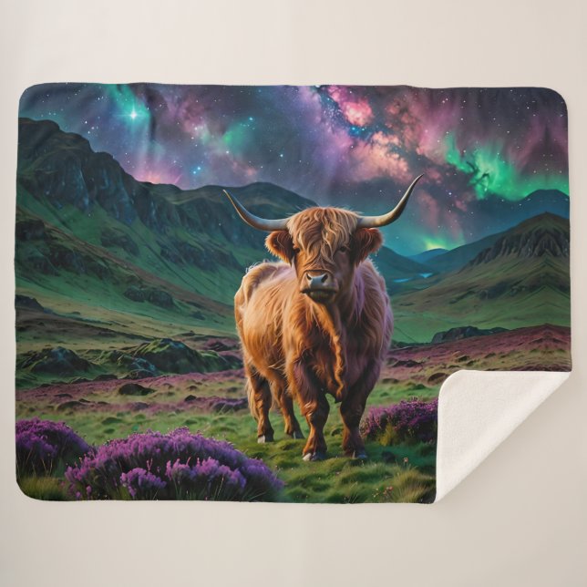 Couverture Sherpa Vache Highland sous les étoiles (Devant (Horizontal))